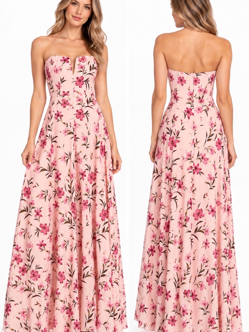 Parker Pink Floral Strapless Maxi Dress Size 16 Wedding Guest